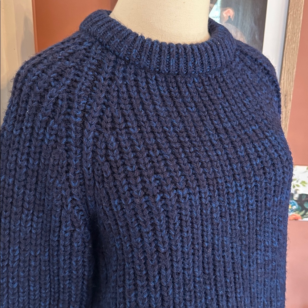 Vintage Cornish Jumpers Pure Wool Navy Royal Blue Women's M collar Sweater - Picture 2 of 13